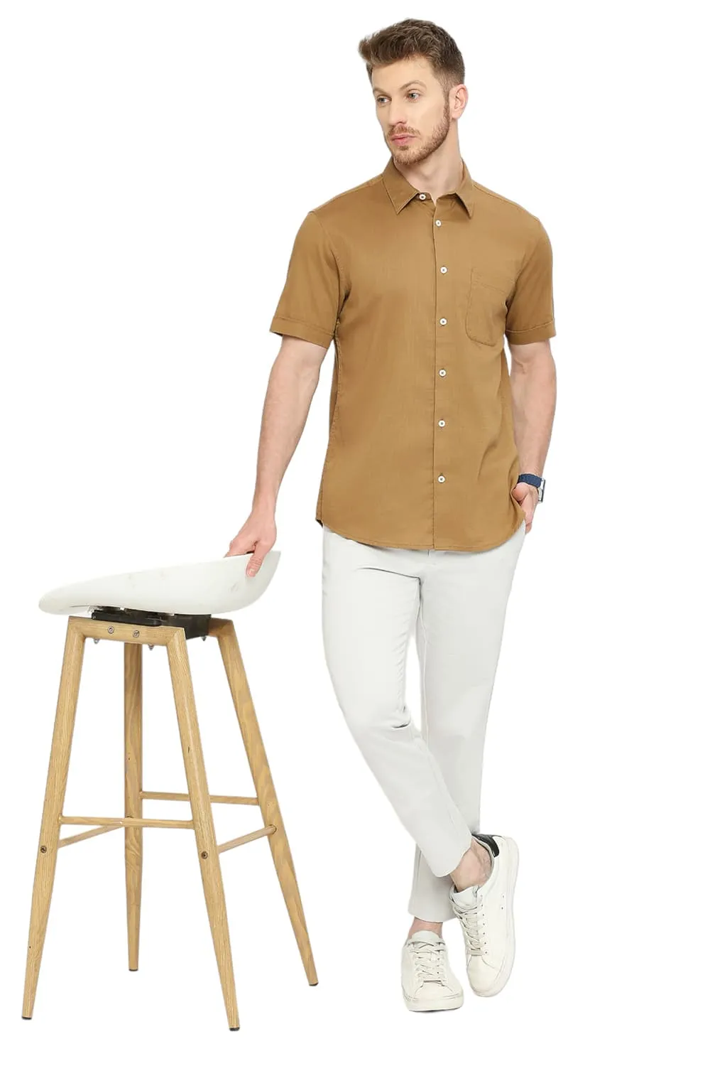 Slim Fit Cotton Slub Twill Halfsleeves Shirt