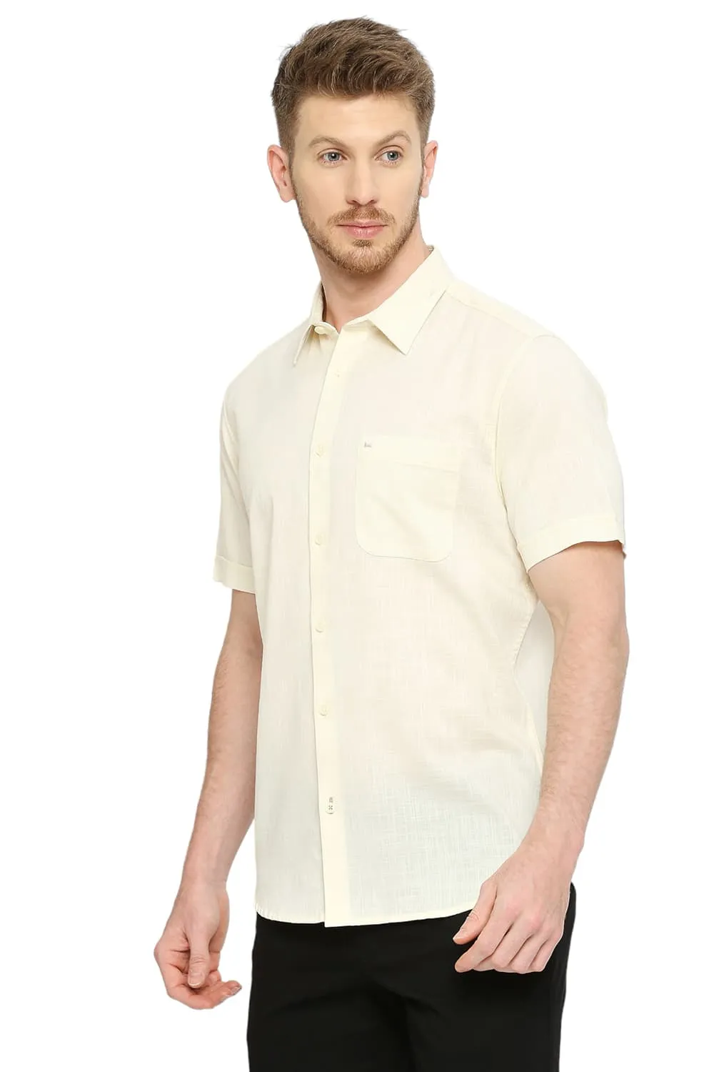 Slim Fit Cotton Slub Twill Halfsleeves Shirt