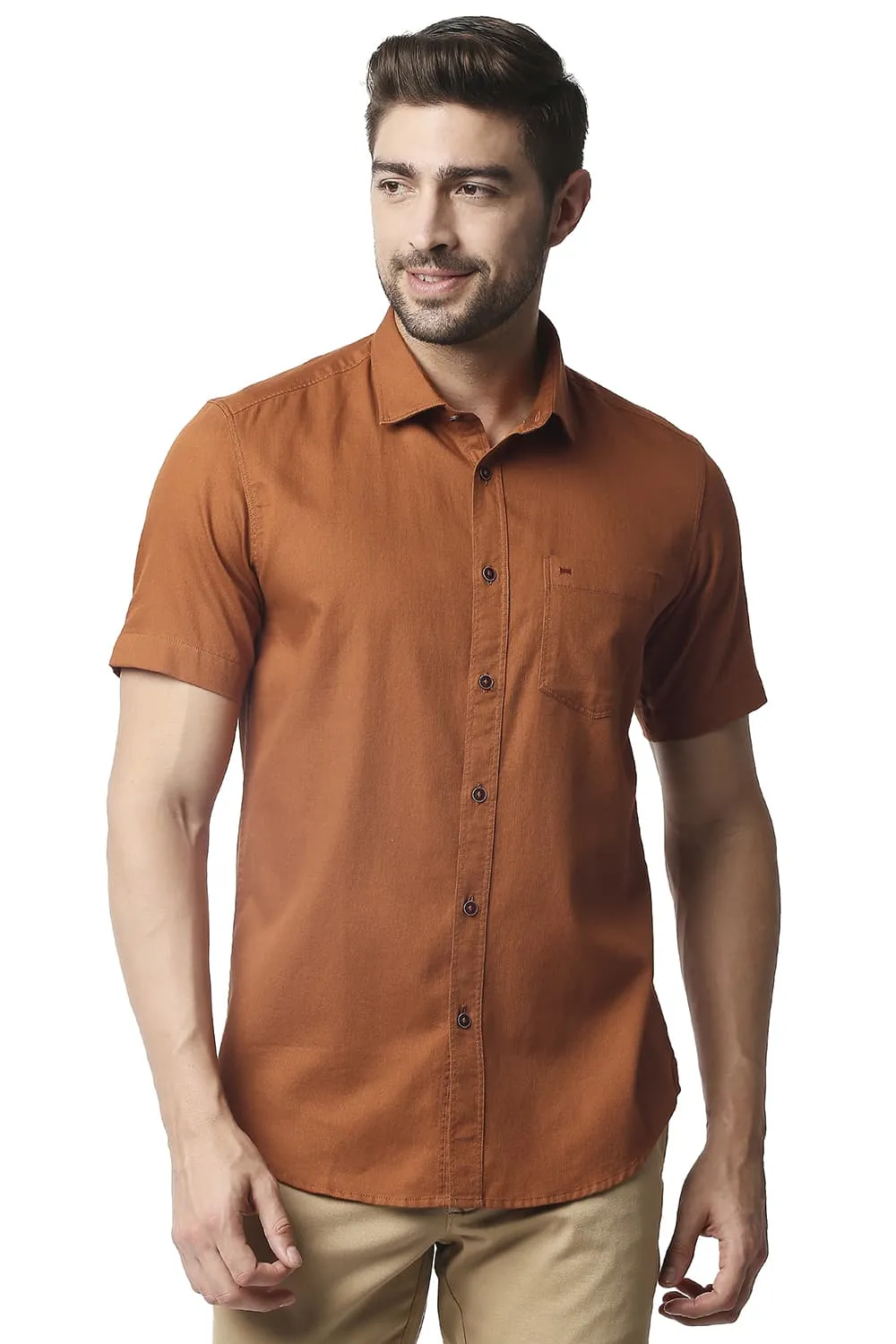 Slim Fit Herringbone Halfsleeves Shirt