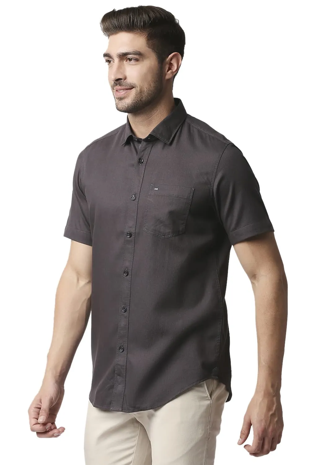 Slim Fit Herringbone Halfsleeves Shirt