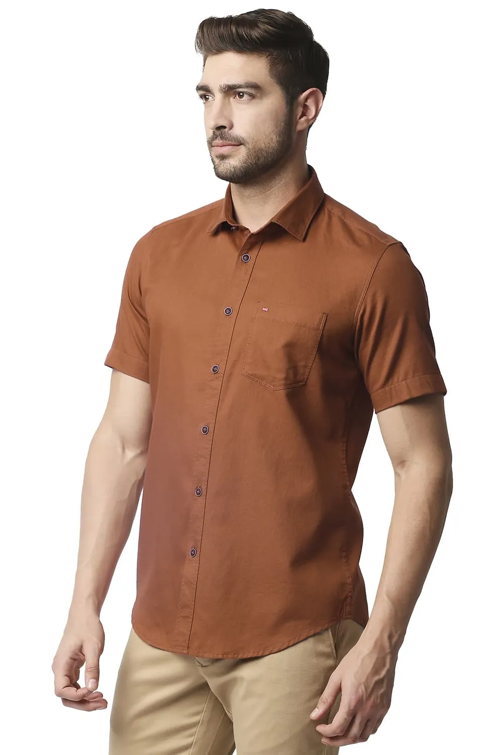 Slim Fit Herringbone Halfsleeves Shirt