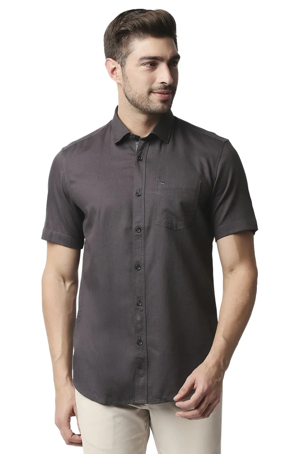 Slim Fit Herringbone Halfsleeves Shirt