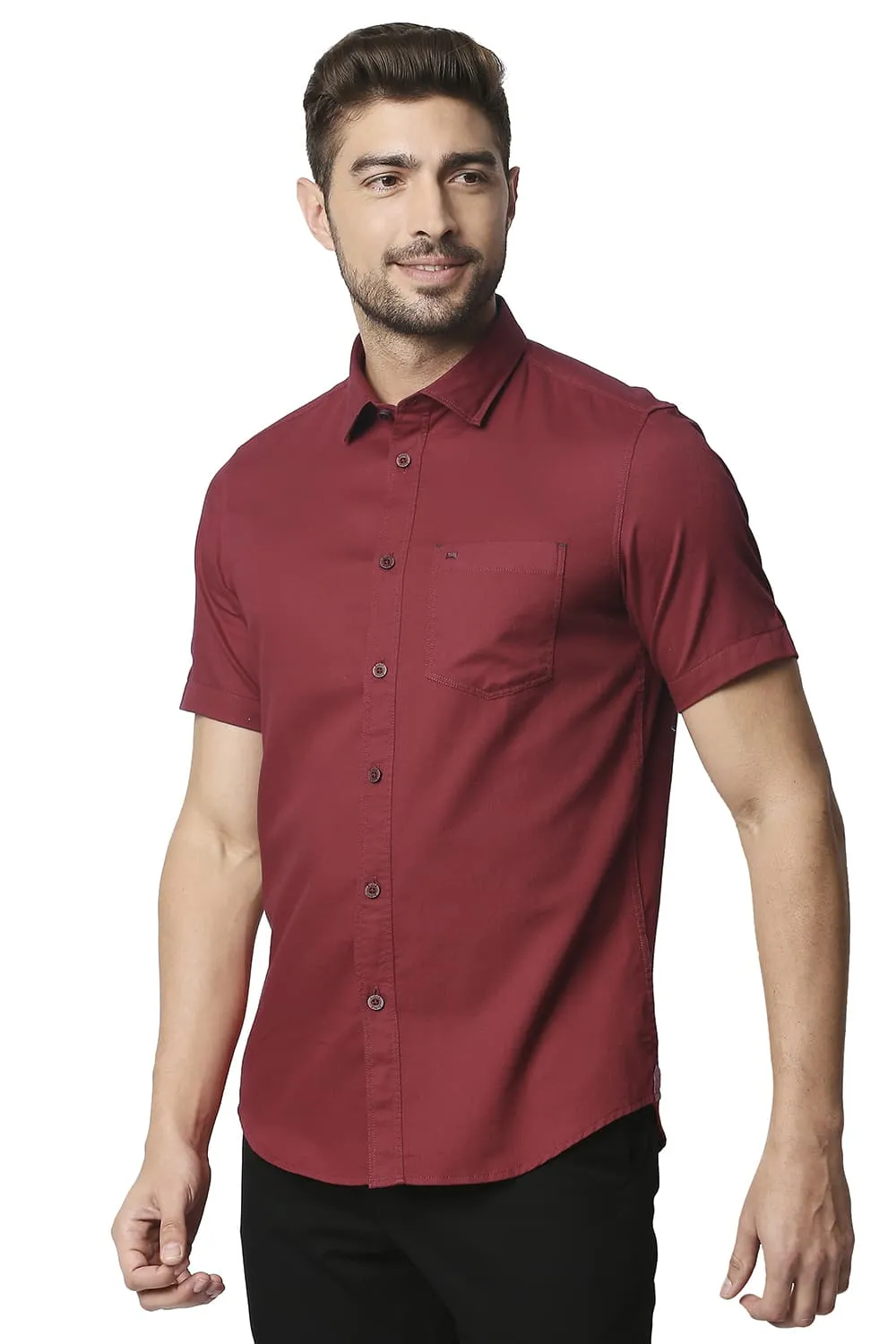 Slim Fit Herringbone Halfsleeves Shirt