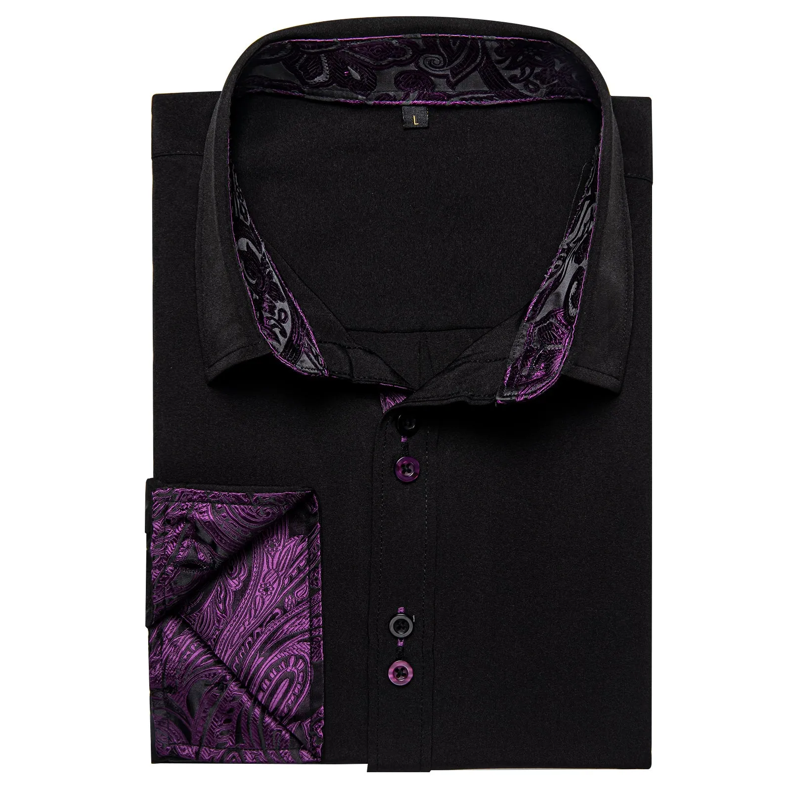 Splicing Style Black with Purple Paisley Edge Men's Long Sleeve Shirt