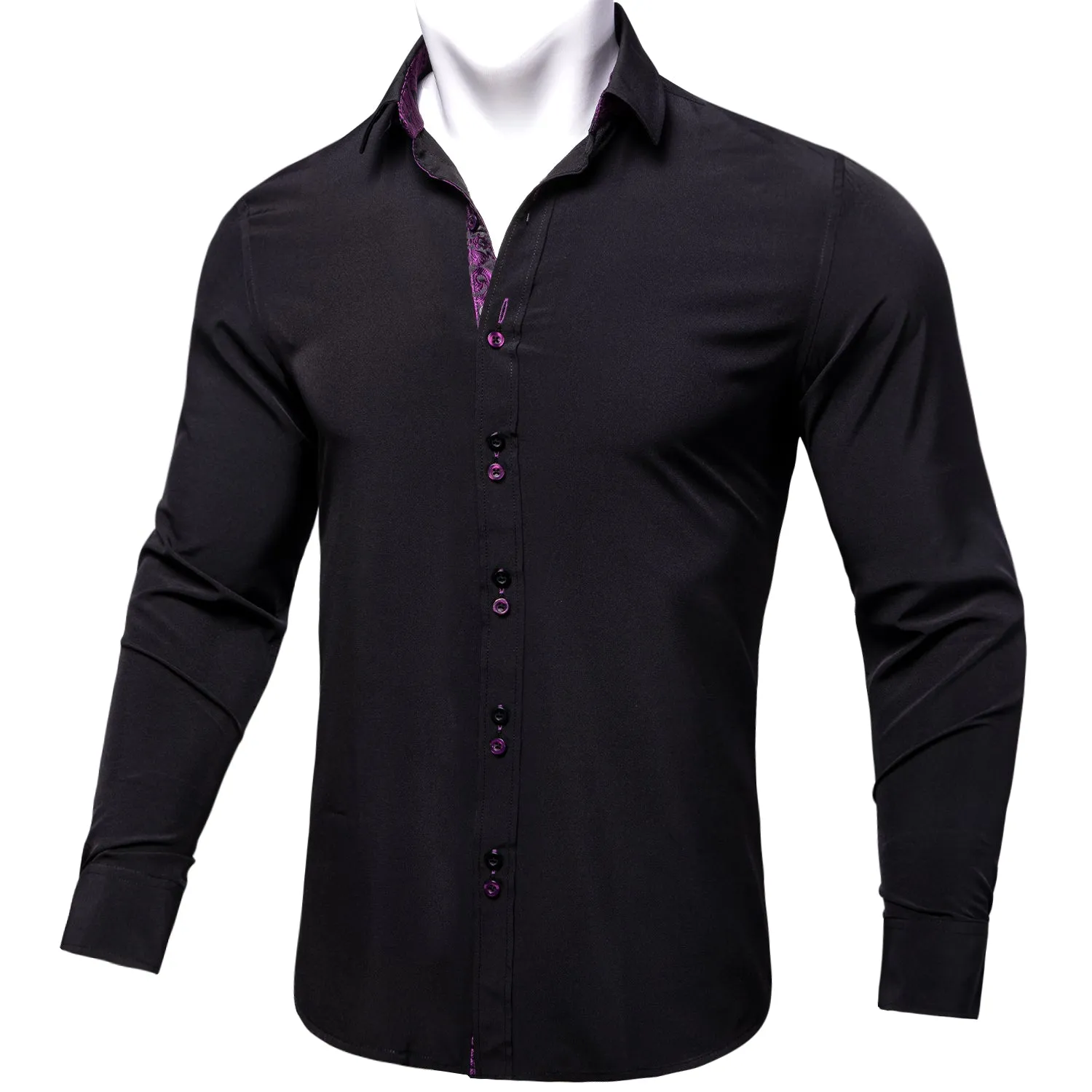 Splicing Style Black with Purple Paisley Edge Men's Long Sleeve Shirt