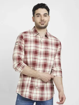 Spykar Men Brick Red Cotton Regular Slim Fit Full Sleeve Checkered Shirt