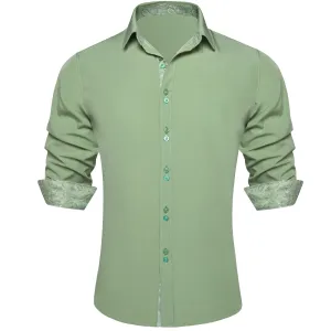 Ties2you Dress Shirt for Men Sage Green Solid Splicing Silk Button Down Shirt