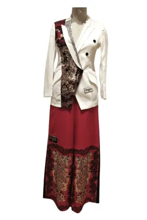 Vermilion Red White Statement Blazer Set