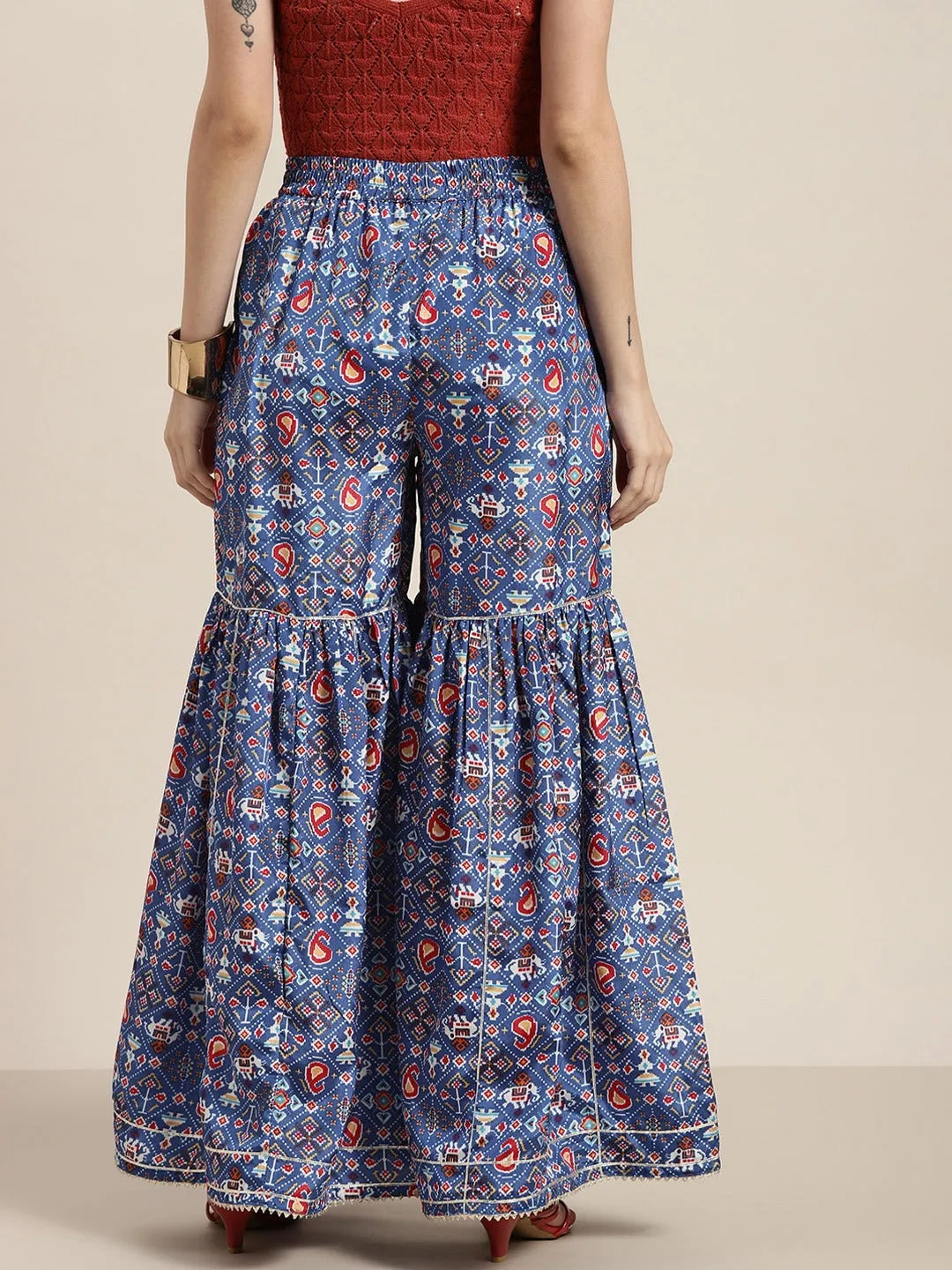 Women Blue Patola Sharara Pants