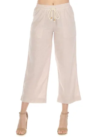 Women's Casual Beach Resort Wear Capri Pants Linen Blend with Drawstring Waist